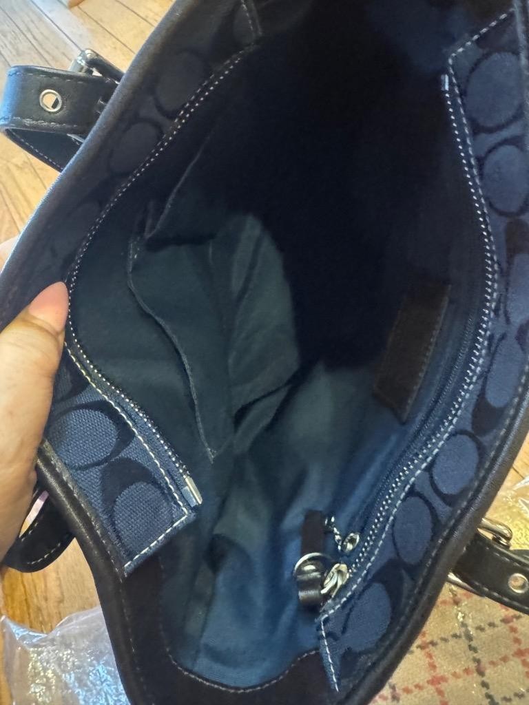 Coach monogrammed navy canvas and leather shoulder bag # F10659 (pu150