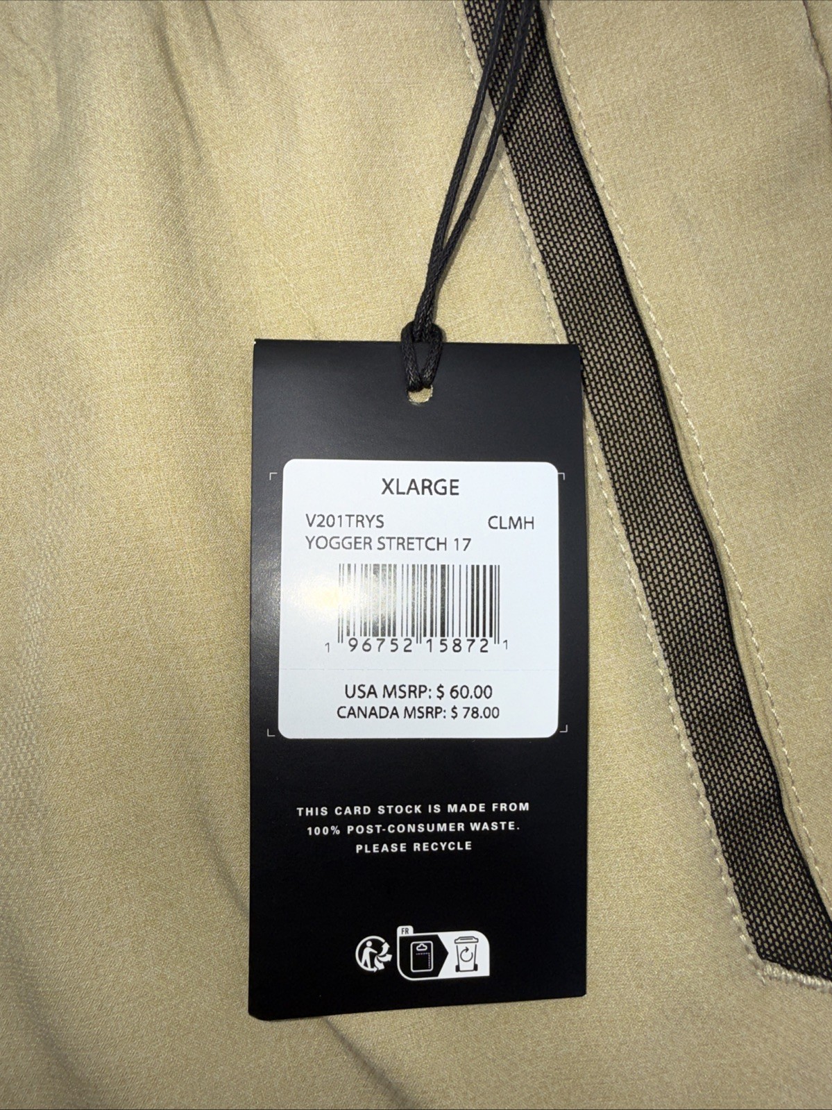 $60 RVCA Men’s Yogger Stretch 17 Shorts 8″ – Khaki Beige – XLarge -New Tag