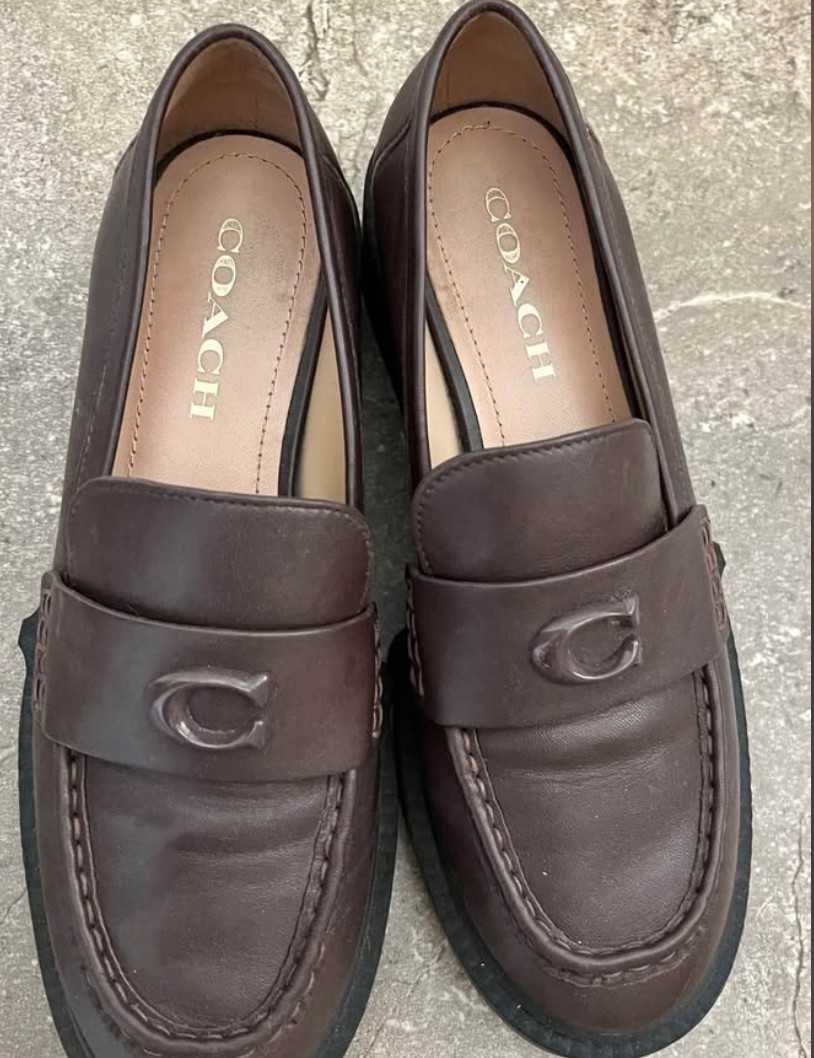 Coach Leah Platform Lug Sole Brown Leather Loafer Shoes Size 7.5B