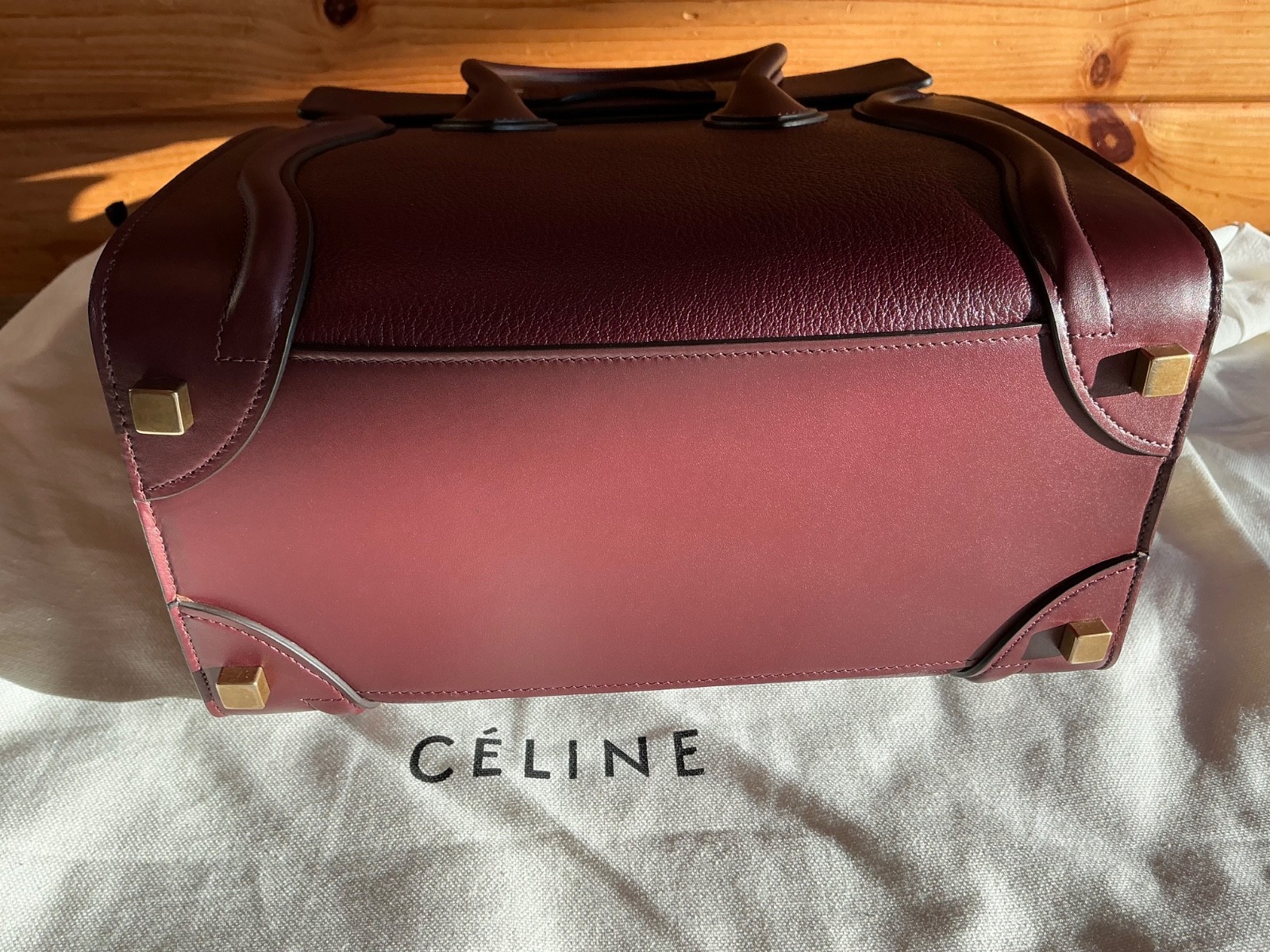 CELINE Micro Luggage Top Handle Handbag Bag New rare viral calfskin BURGUNDY