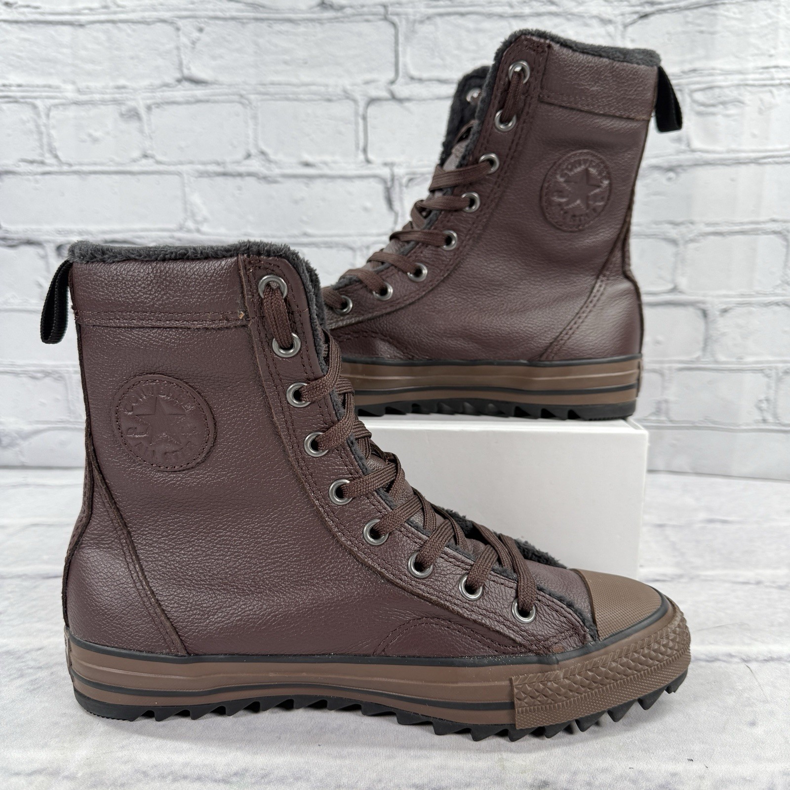 Converse CTAS Hi Hillcrest Brown Leather Shoes Zip Junior Size 4.5 Boots 645193C