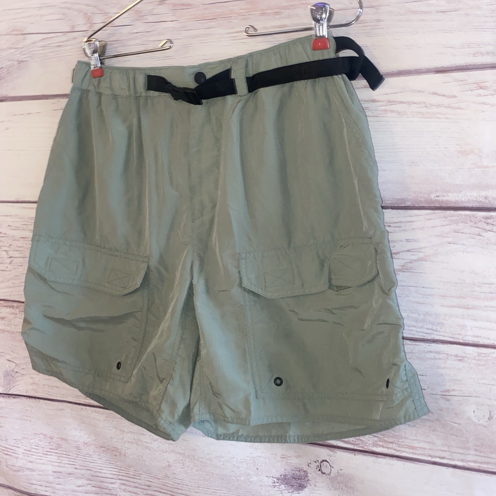 3 REI Mens Shorts L Light Green Tan Lt Tan Belted Hiking Outdoor A15