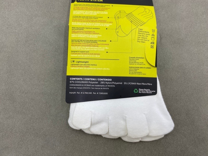 Men’s Size L White 3 Pack Injinji Runing LIGHTWEIGHT ULTRA-THIN MINI-CREW SOCKS
