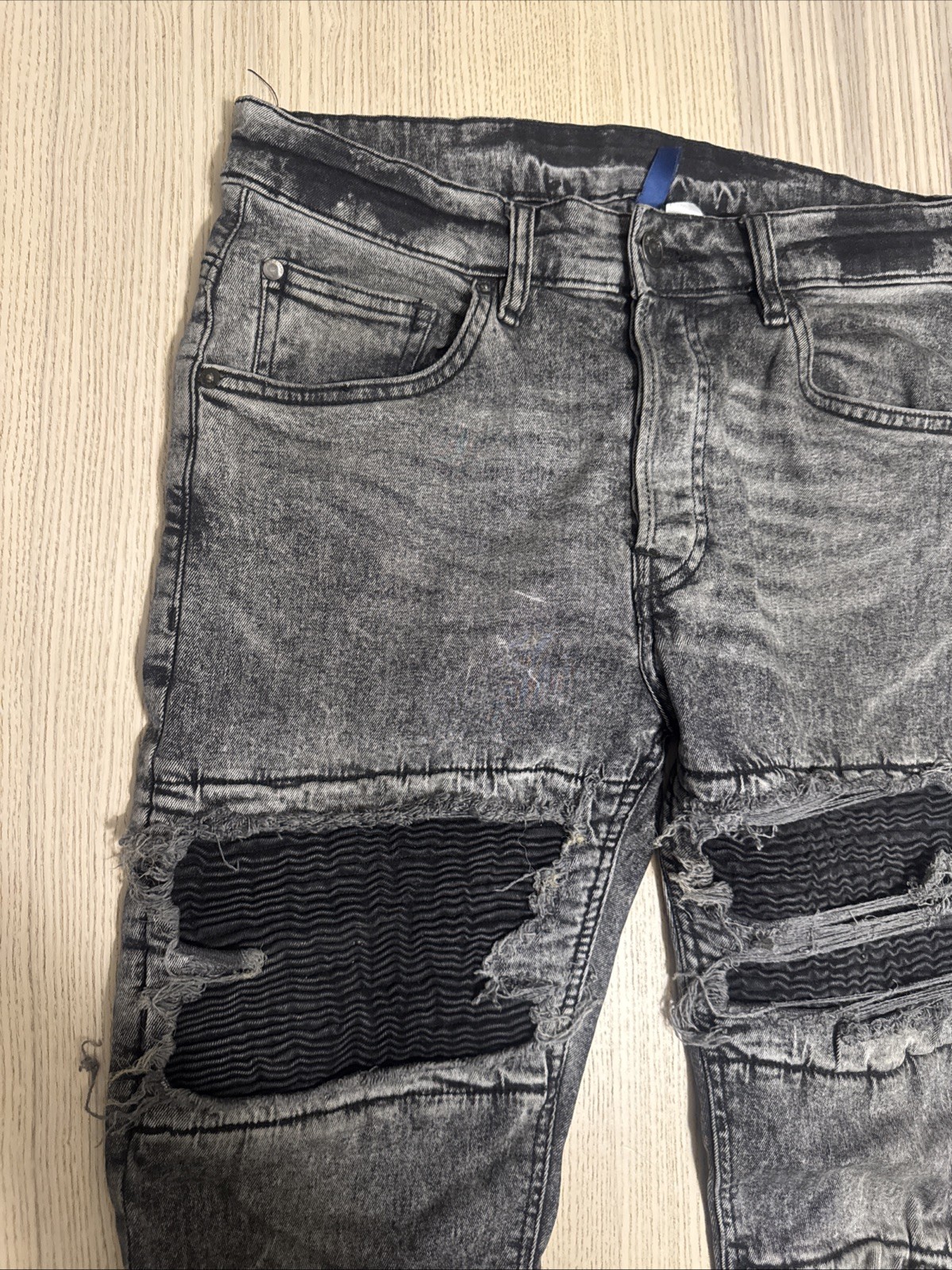 H&M Divided Mens Skinny Biker Jeans Gray Acid Wash Distressed Rip Repair 33