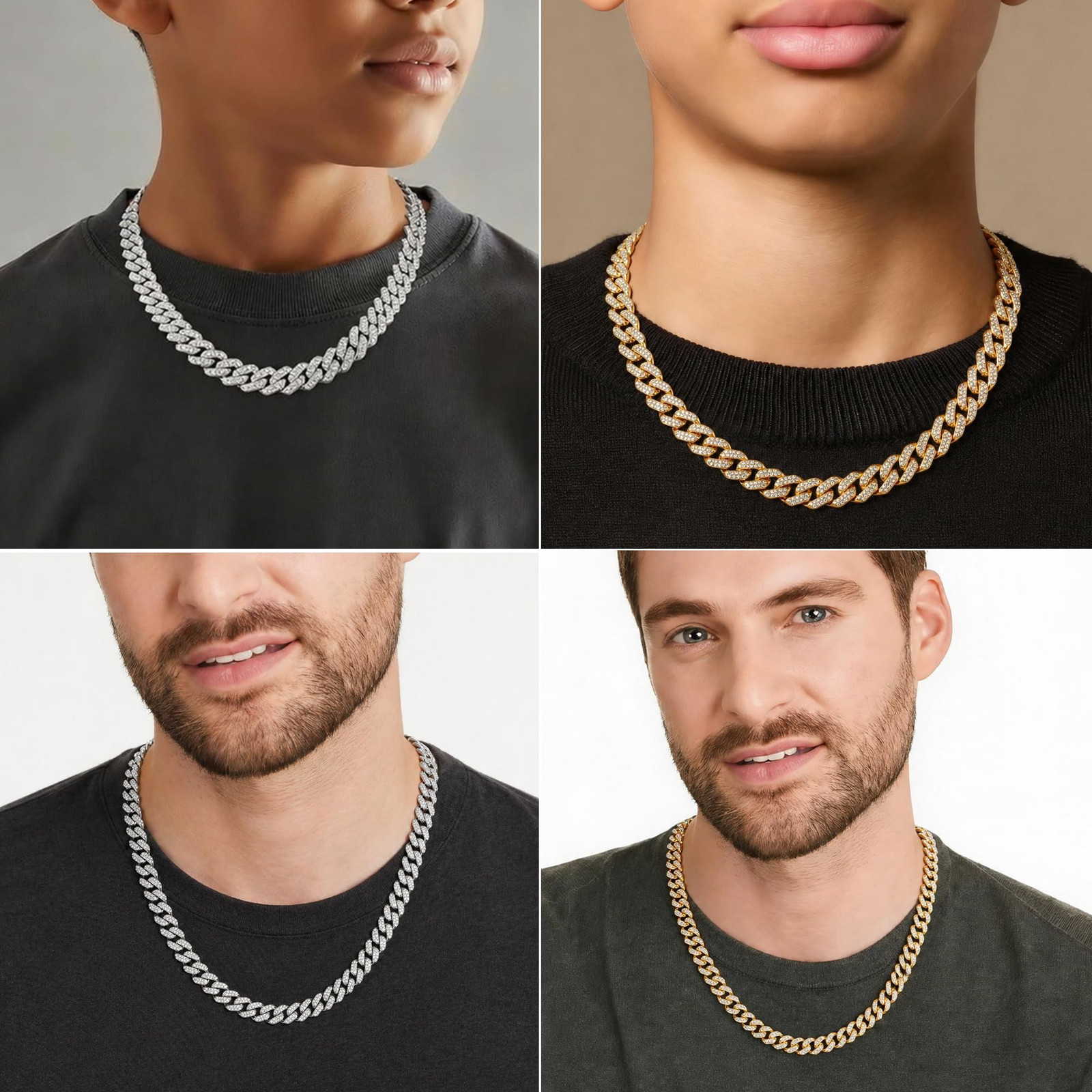 DAOYALE Silver Cuban Link Chain for Men Boys,Diamond Iced Out 18Inch,