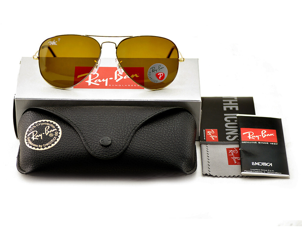 Ray-Ban Sunglasses RB3025 Aviator Classic Gold Frame Polarized Brown Lens 58mm