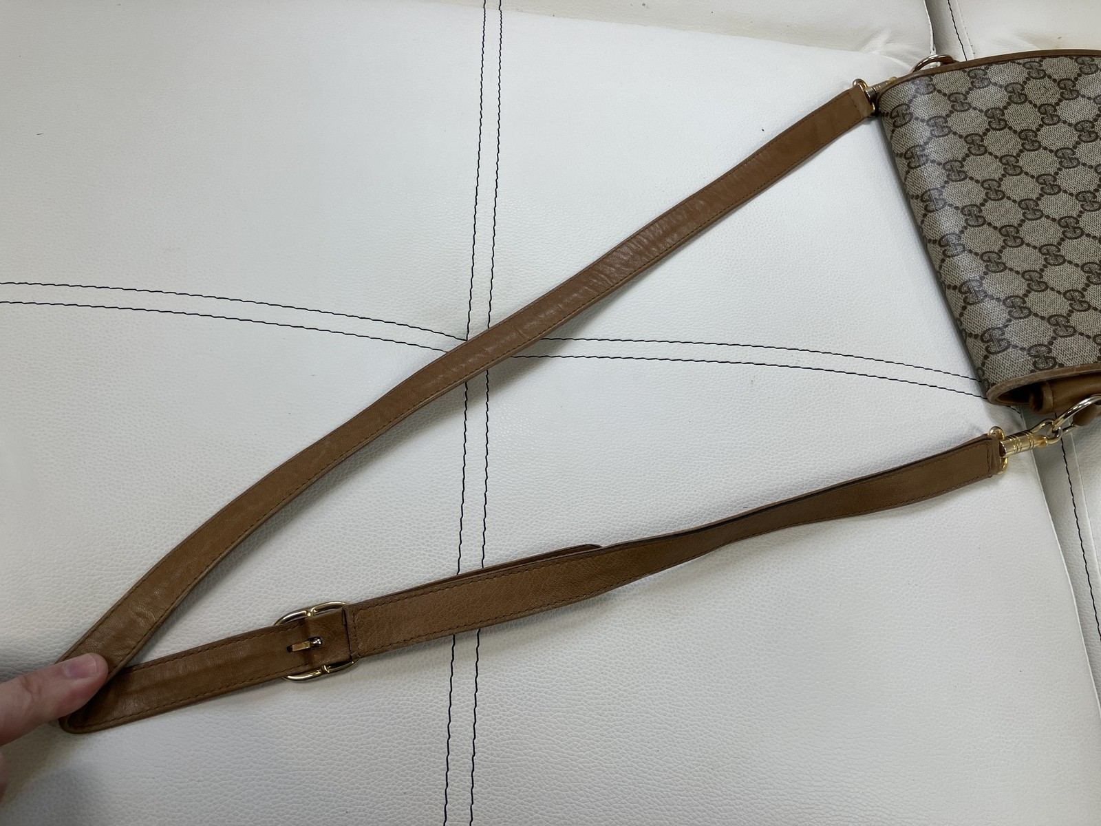 GUCCI Vintage GG Monogram Canvas Leather Saddle Crossbody Bag Brown
