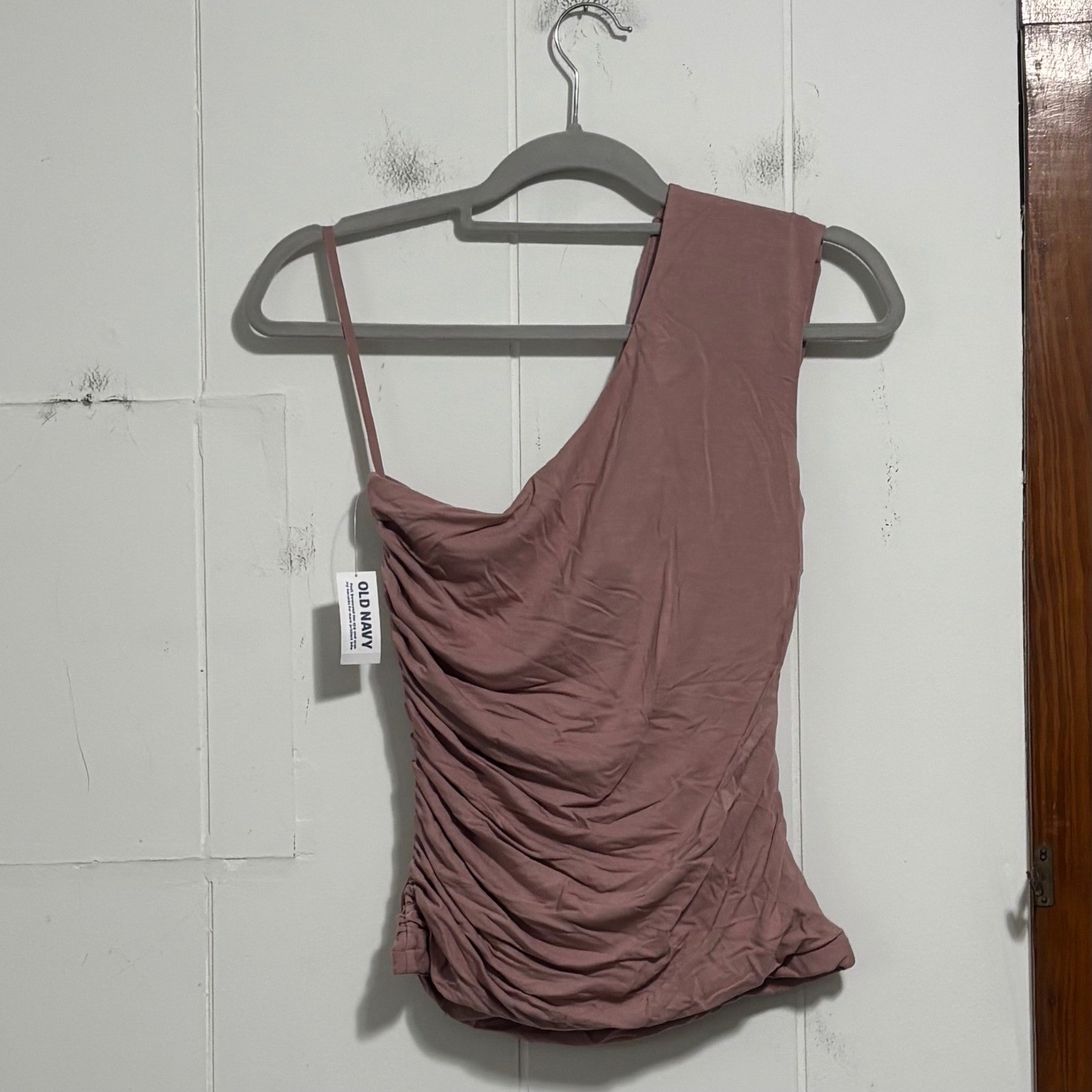 Old Navy Womens One Shoulder Ruched Draped Top Mauve Pink Medium NEW
