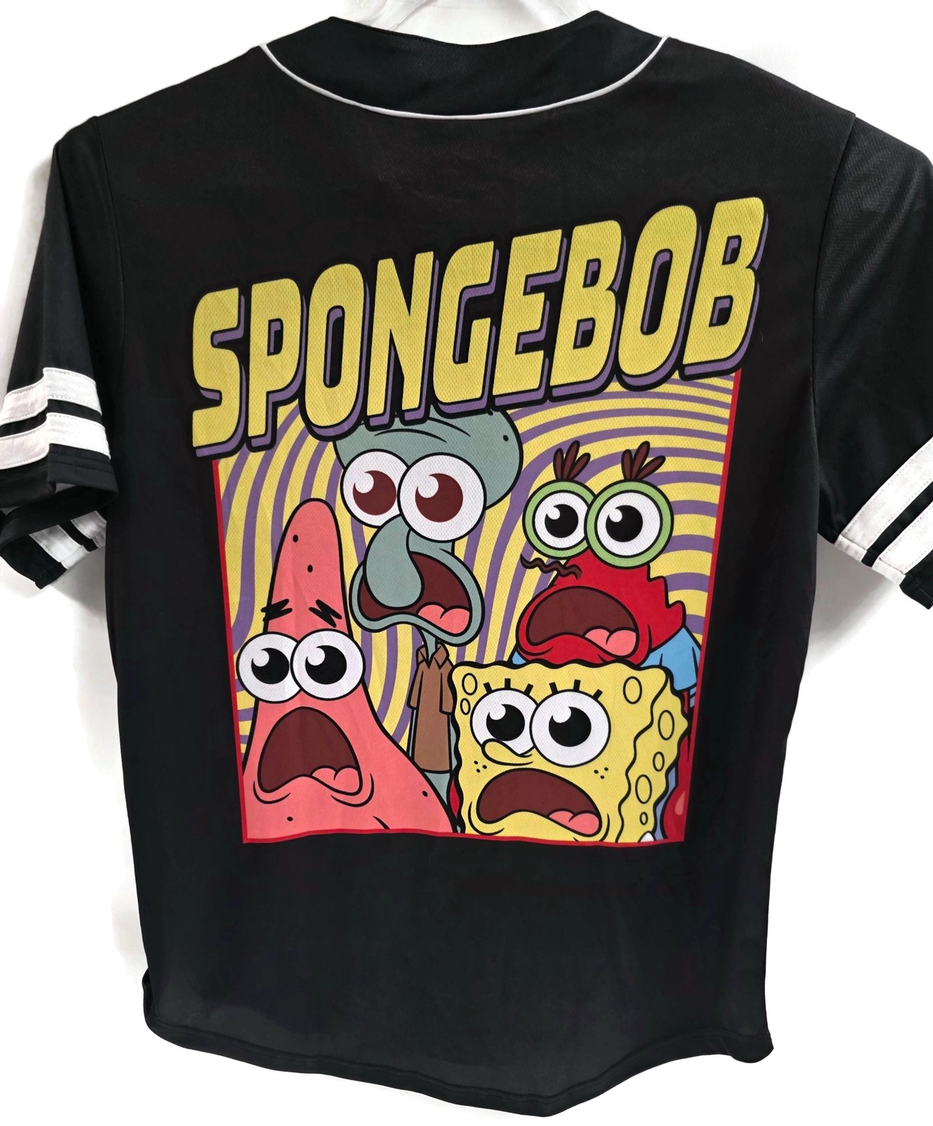 SpongeBob Nickelodeon Shirt Mens Medium Black Baseball Jersey Button Up Graphic