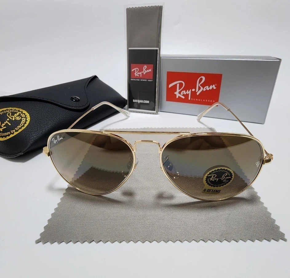 Ray-Ban RB3025 Gold Frame Gradient Brown Glass Aviator Sunglasses 58mm