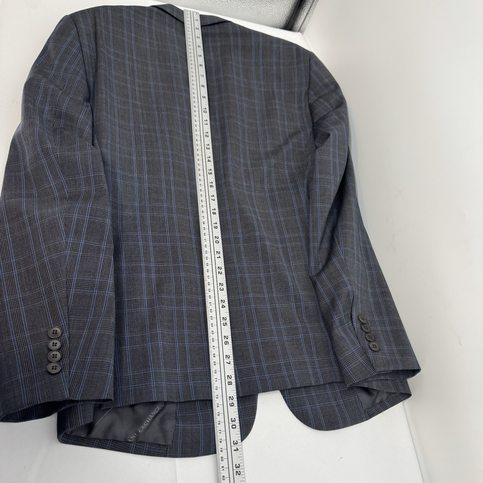 Armani Exchange 2 Piece Wool Suit 38 Pants 30WX 29L Gray/Blue Plaid