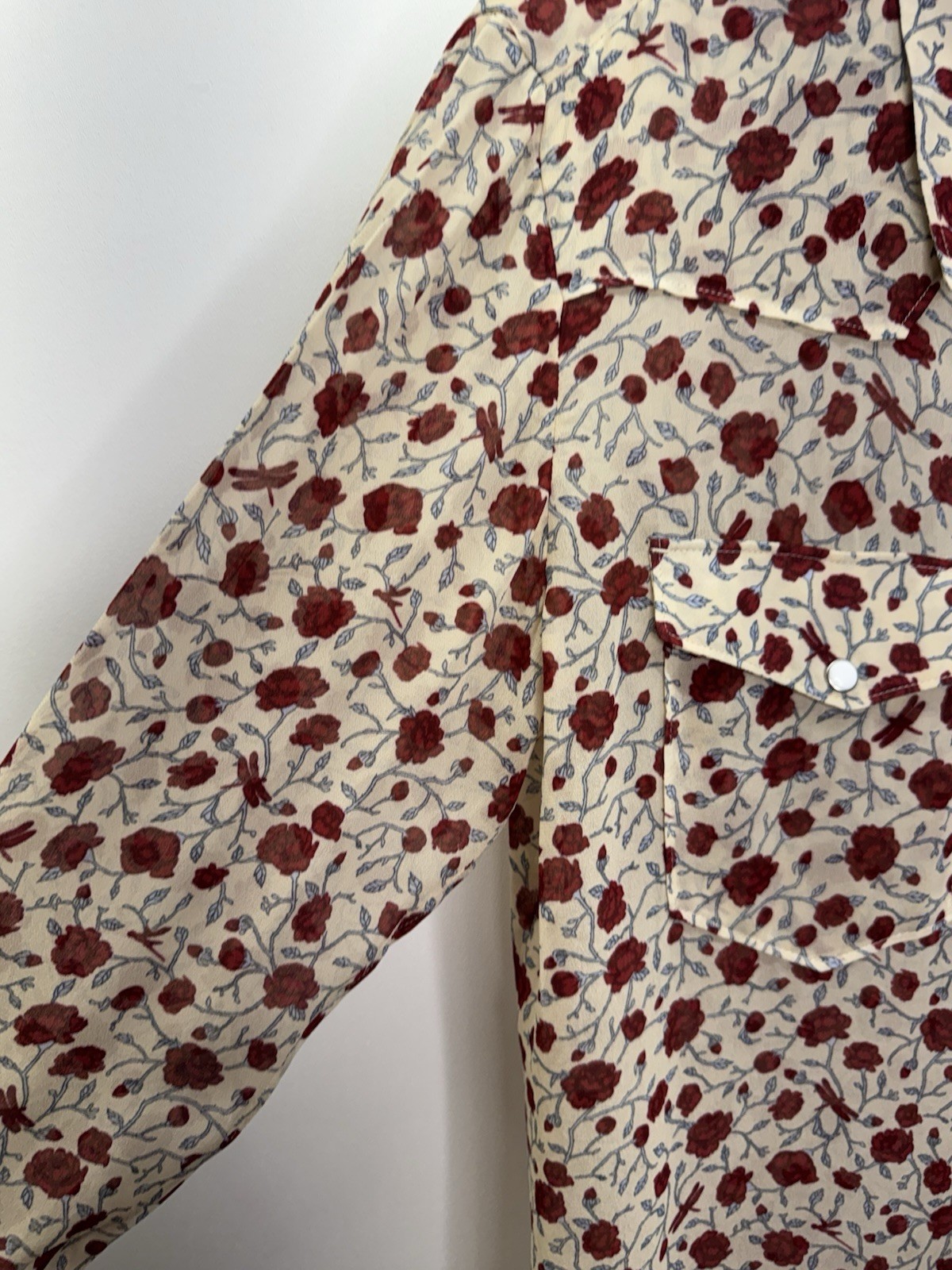 Rag & Bone NWT Farren Red Floral Western Inspired Viscose Shirt Pearl Snap M
