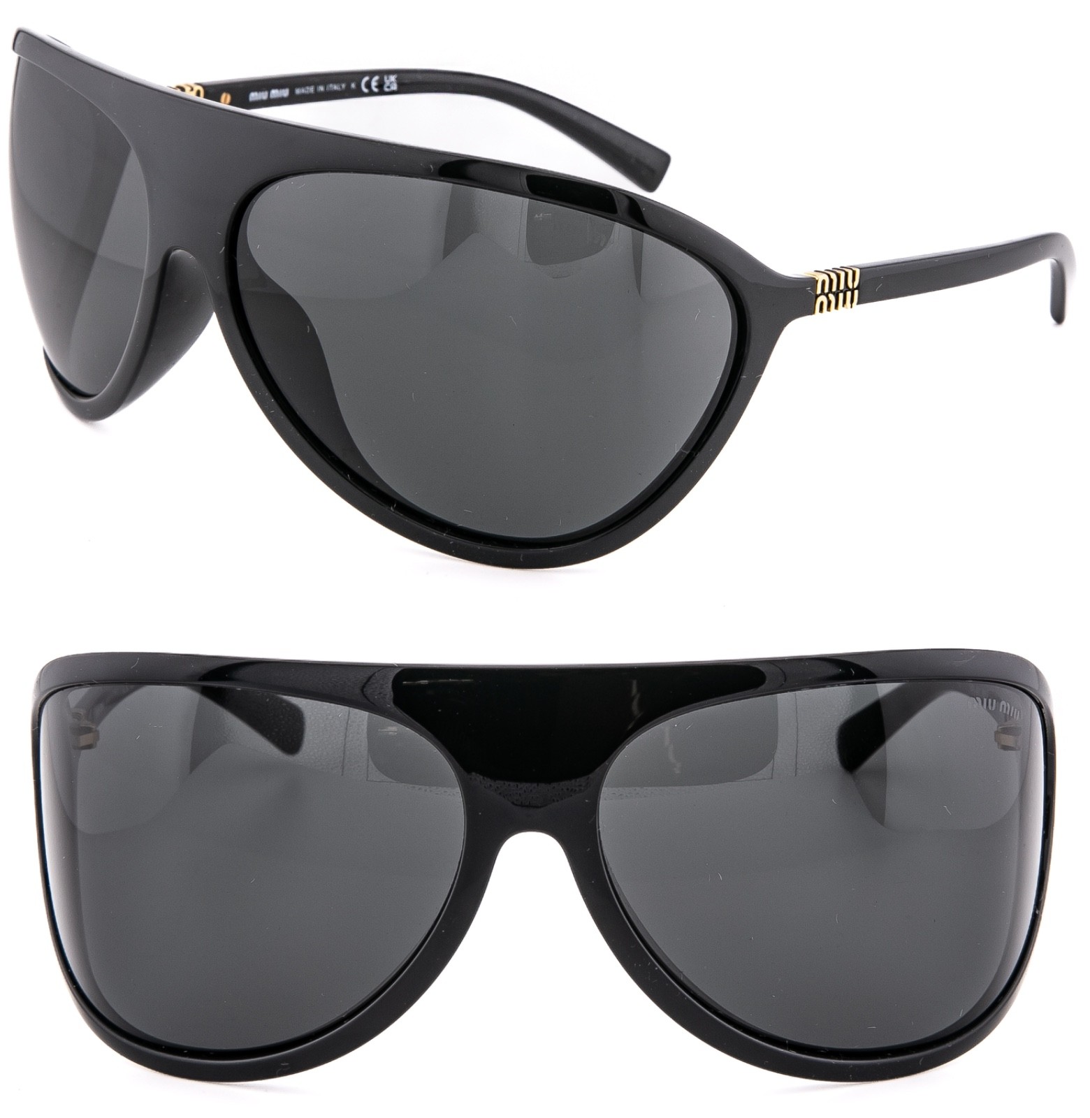 MIU MIU ENIGME A01S Black Wrap Mask Pilot Logo Sunglass MUA01S Authentic A01