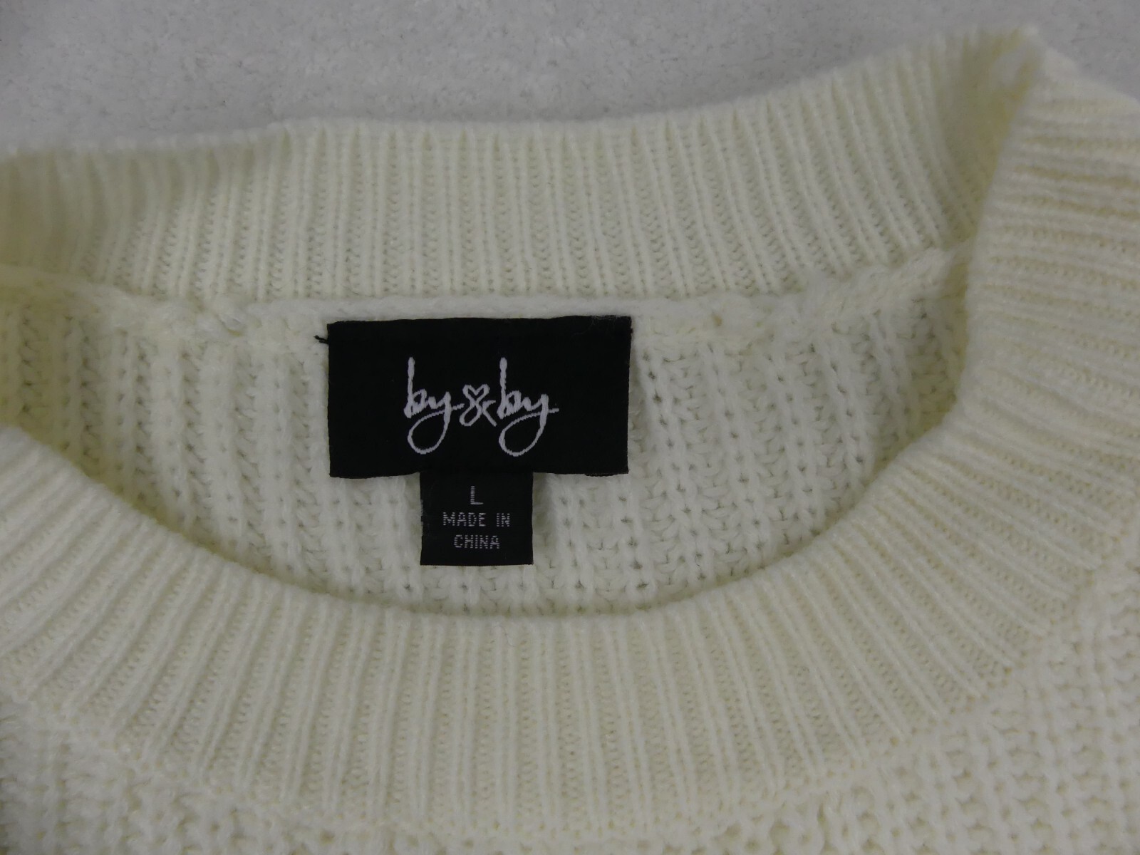 By & By Sweater Womens Large White Black Gray Knit Pullover Crew Neck