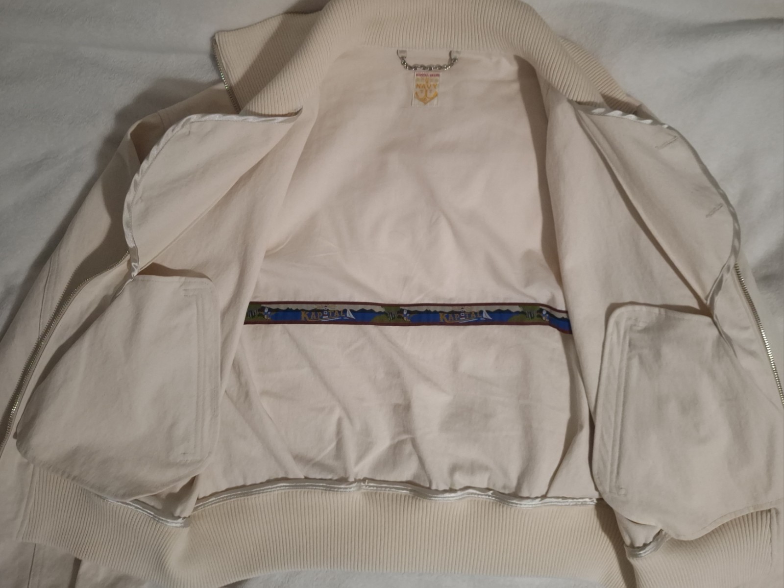 Kapital Water Repellant White Canvas Double Zip Beacon Jacket Size 3