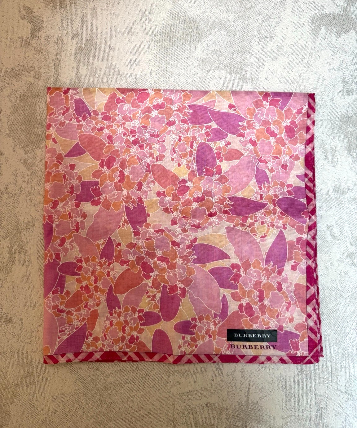 Burberry Handkerchief Floral Pink Nova Check Cotton Japan VTG 19.7in