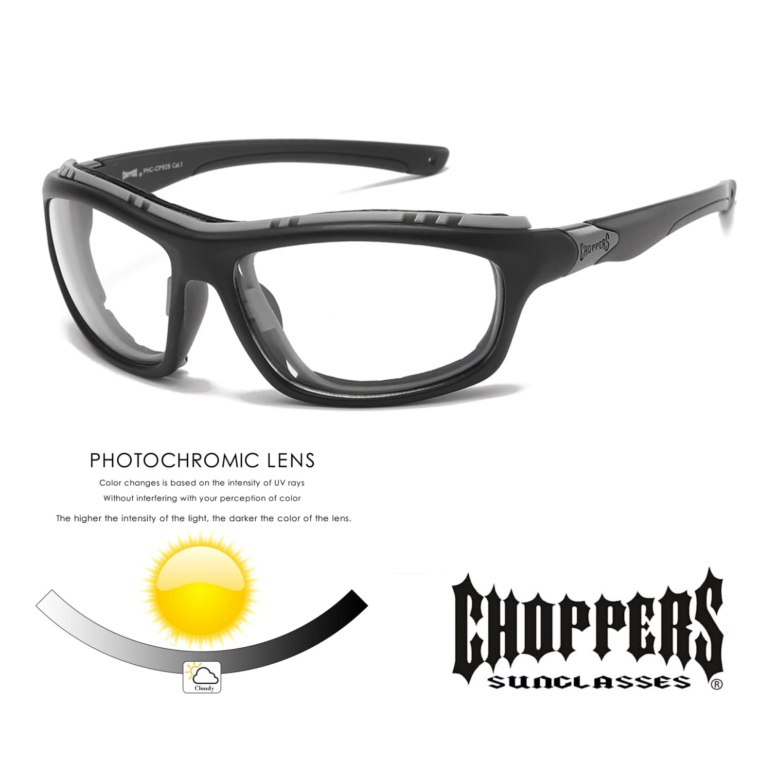 Choppers Motorcycle Sunglasses Clear to Smoke Transitional Photochromic Lenses
