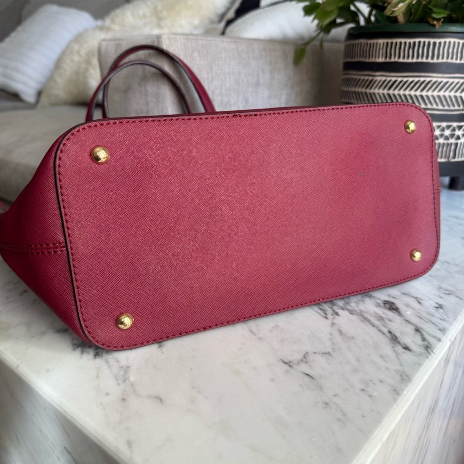 Calvin Klein Saffiano Leather Tote Bag – Burgundy