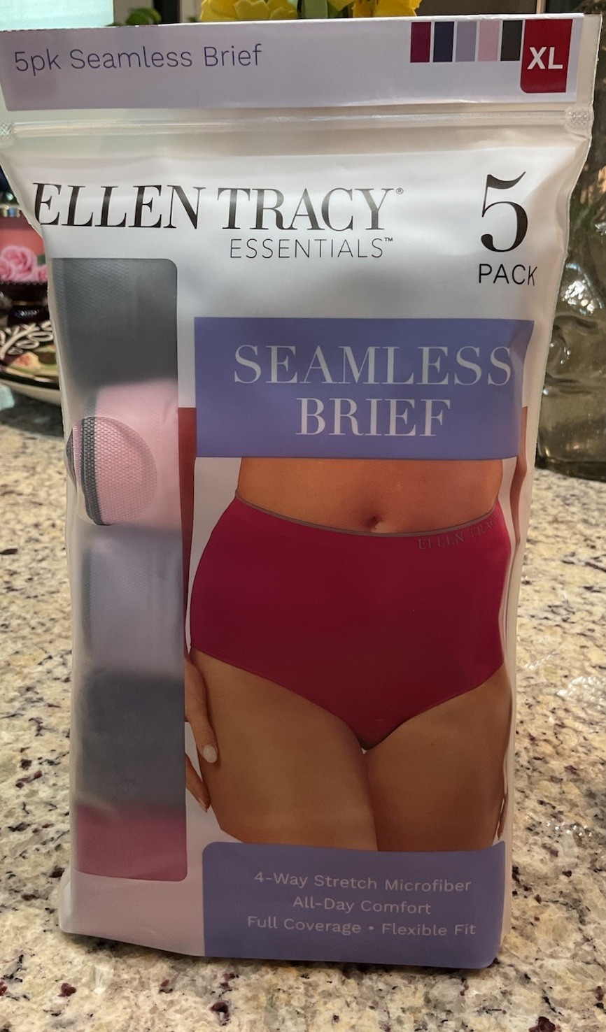 ELLEN TRACY Womens Sz XL (8) 41”-42” Hip 5 Pk SEAMLESS BRIEF Full Coverage NEW