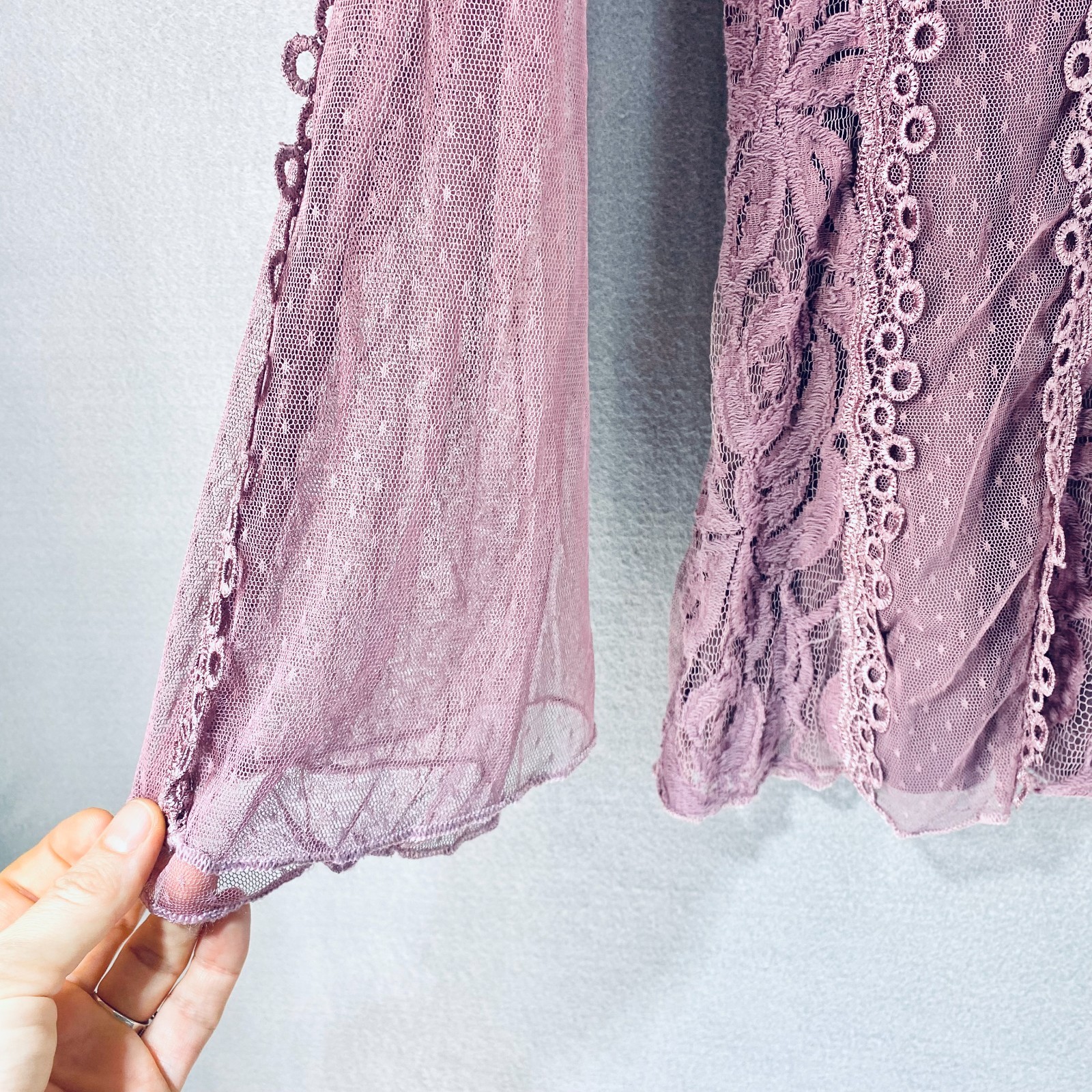 Pretty Angel Cottagecore Top Womens M Purple Lace Silk Blend Blouse Fairy Boho