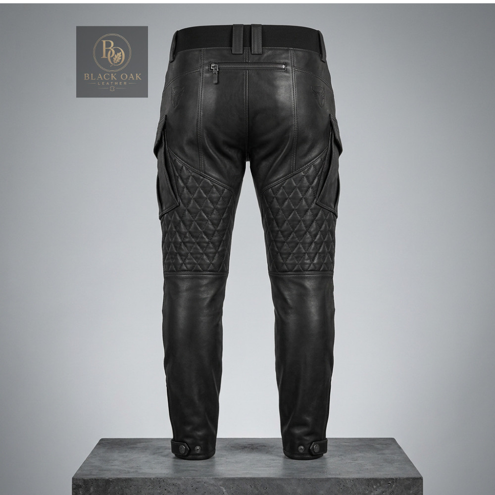Men’s Black Genuine Leather Biker Pants Motorcycle Riding Western Trousers