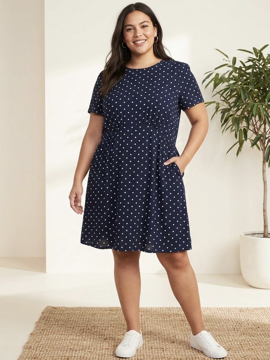 OLD NAVY Blue White Polka Dot Short Sleeve Empire Waist Dress Plus 2XL