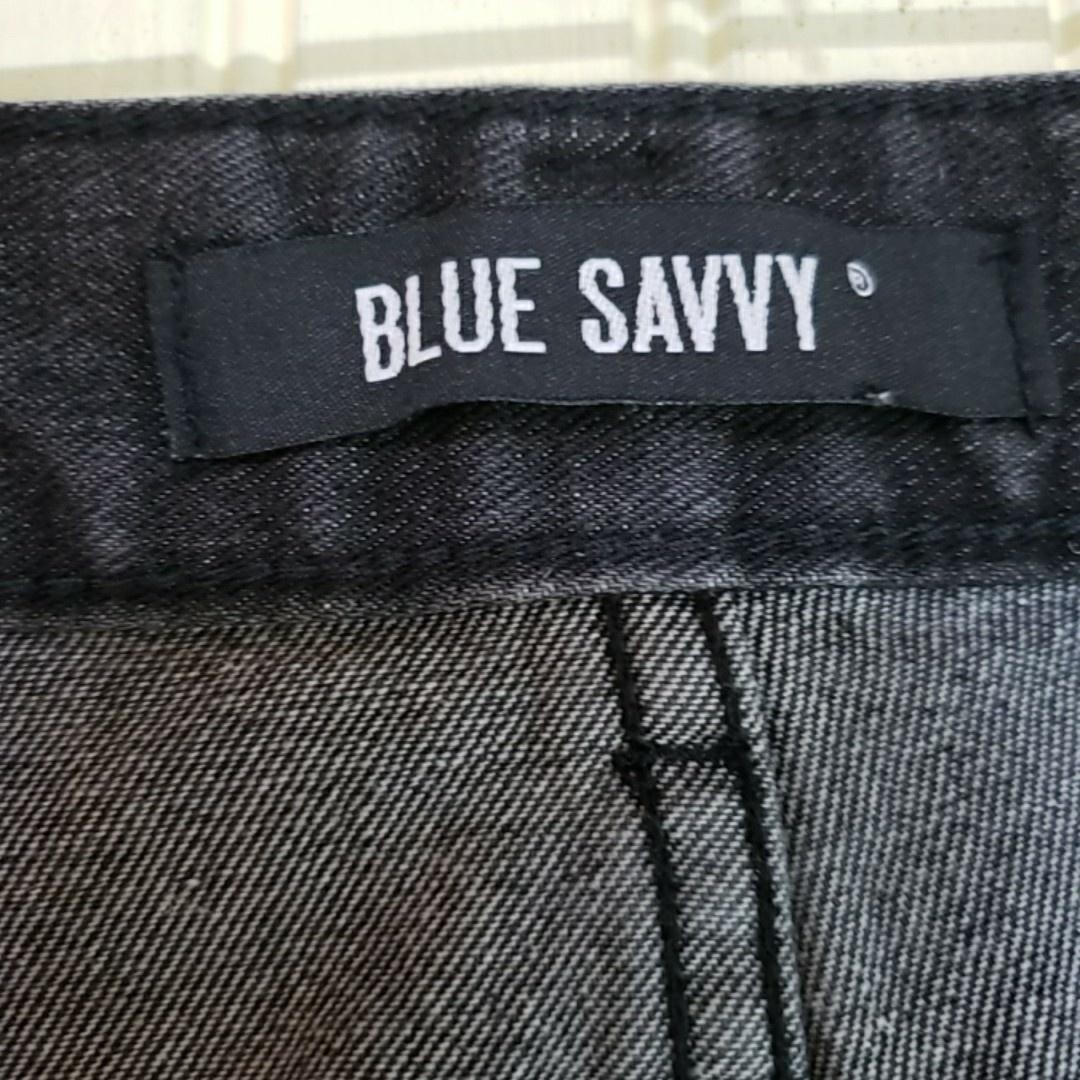 Blue Savvy Jeans Womens Juniors 9/29 Gray Dark Wash Relaxed Tapered Denim Pants