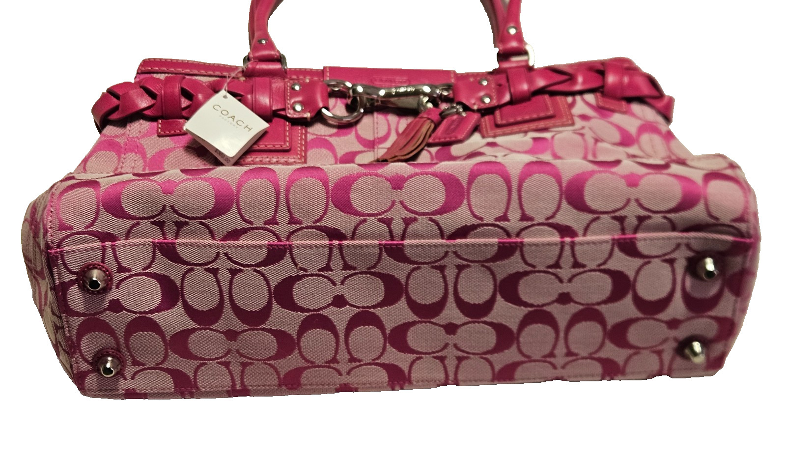 Coach F13065 Signature Pink Hibiscus Hamptons Carryall Satchel Bag NWT!!