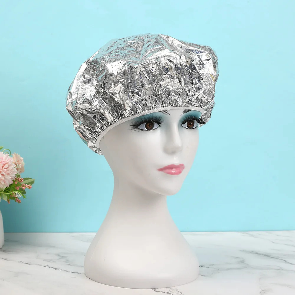 Shower Cap Heat Insulation Aluminum Foil Insulation Hat Elastic Bathing Cap For