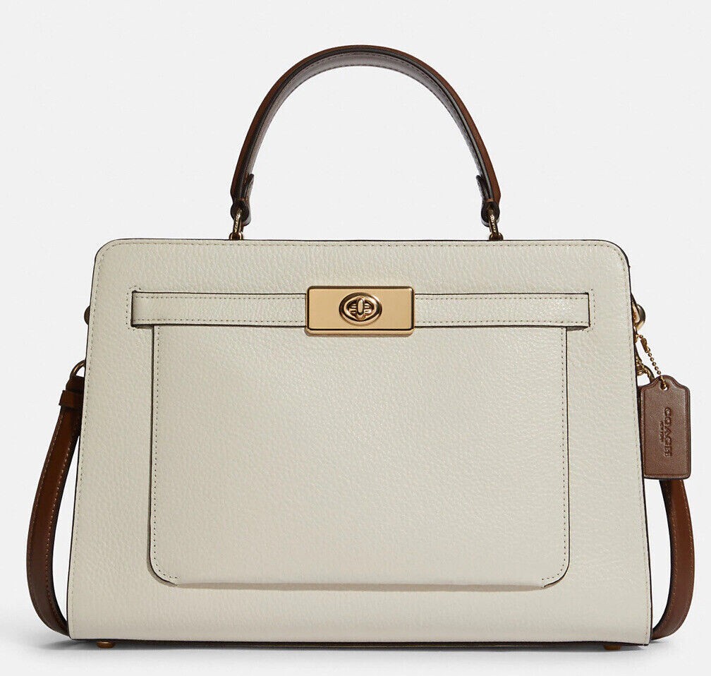 Coach Lane Carryall In Colorblock Chalk White and Tan Leather Shoulder Bag
