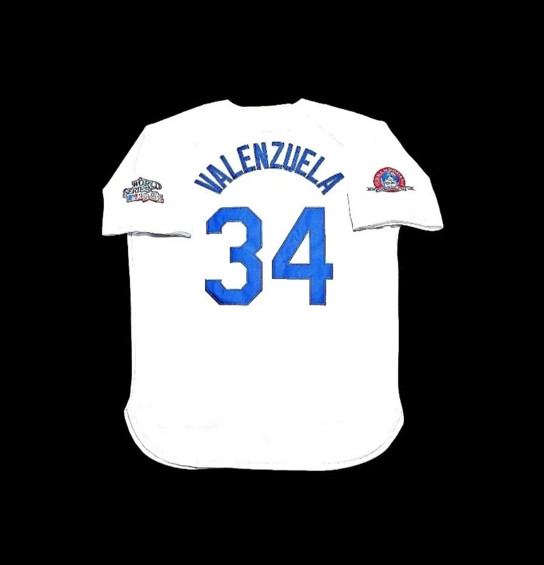 Fernando Valenzuela Dodgers 1981 World Series 34 Patch Men’s Throwback Jersey