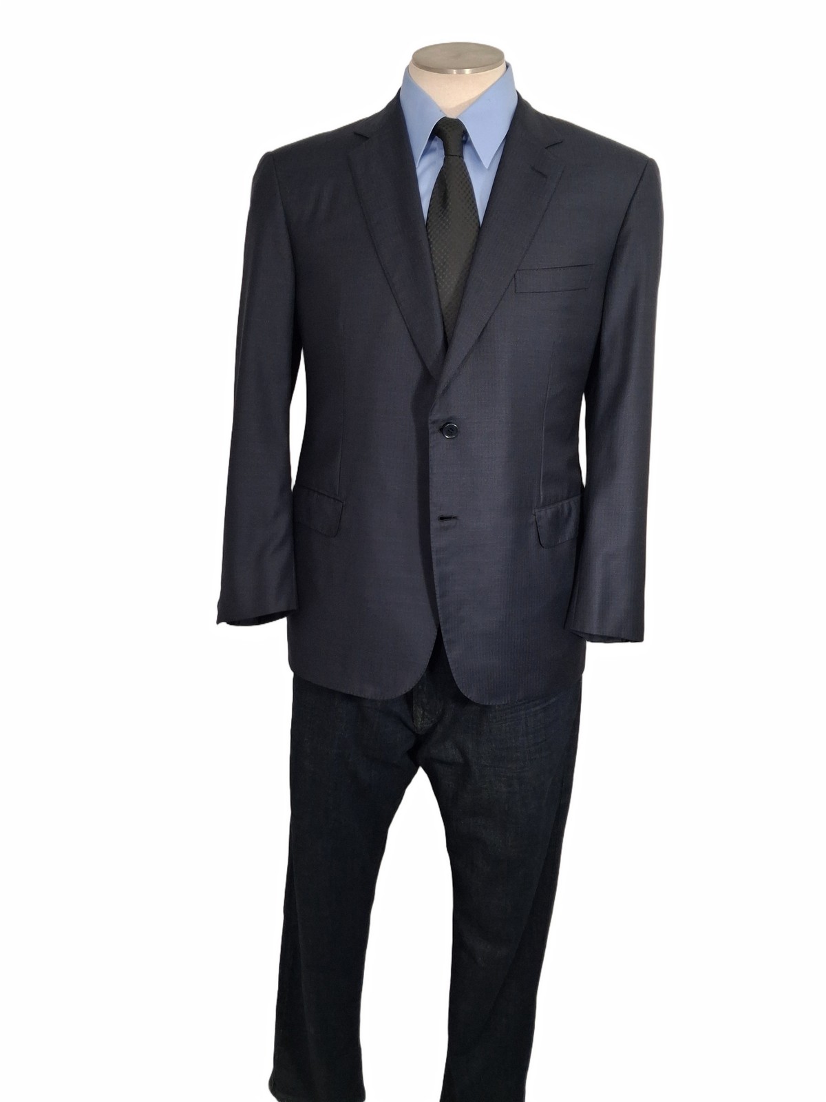 Brioni Italy NM Colosse Suit 48R Midnight Slate Micro Herringbone Working Cuffs