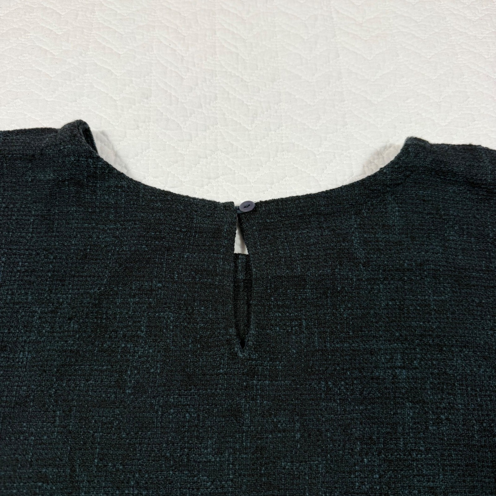 Eileen Fisher Women Top L Textured Knit 3/4 Sleeve Dark Green Minimalist EUC