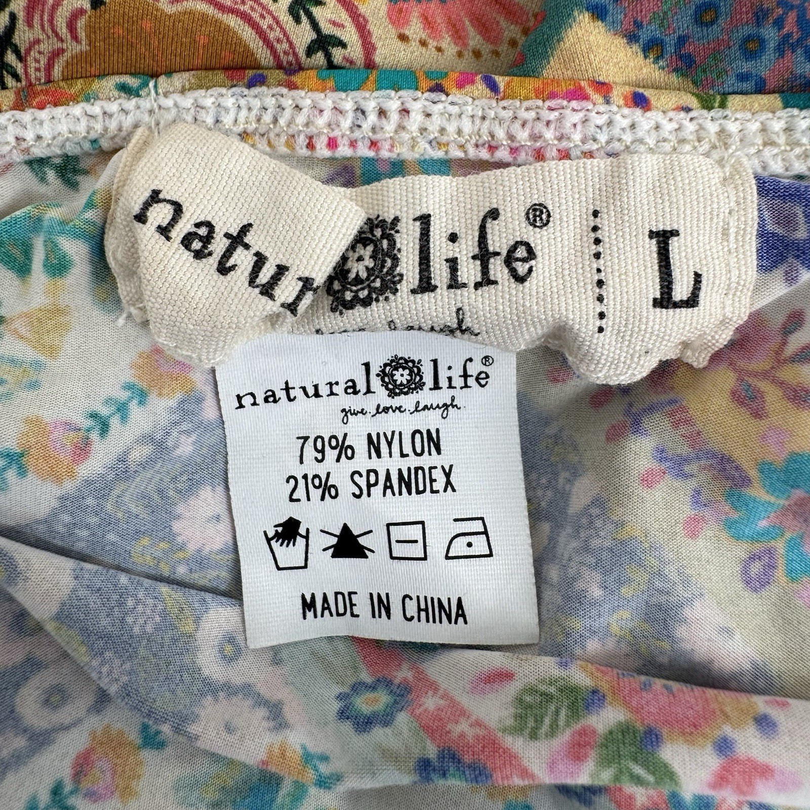 Natural Life Patchwork Cami Top L Boho Babydoll Y2K Deep V Floral Soft Stretchy