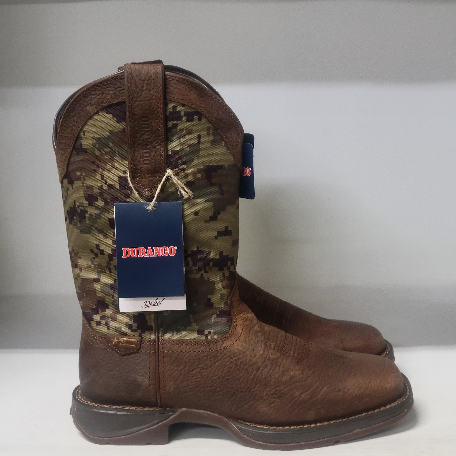 Durango Rebel 12″ Western Boot Dark Brown/Green Digi Camo Mens Size 9.5W