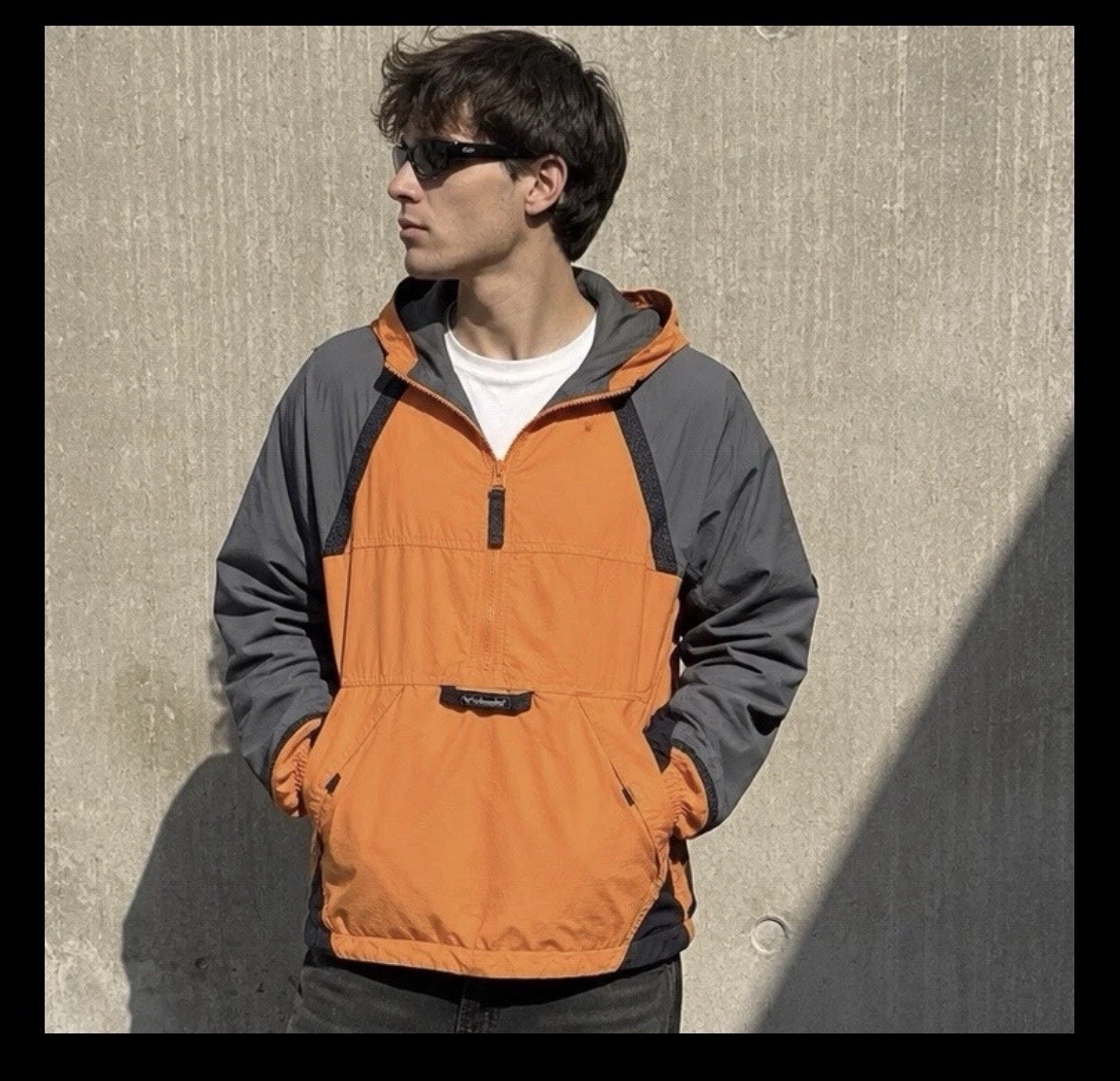 Columbia Men’s Hooded Anorak Jacket Colorblock 1/4 Zip Orange Gray M