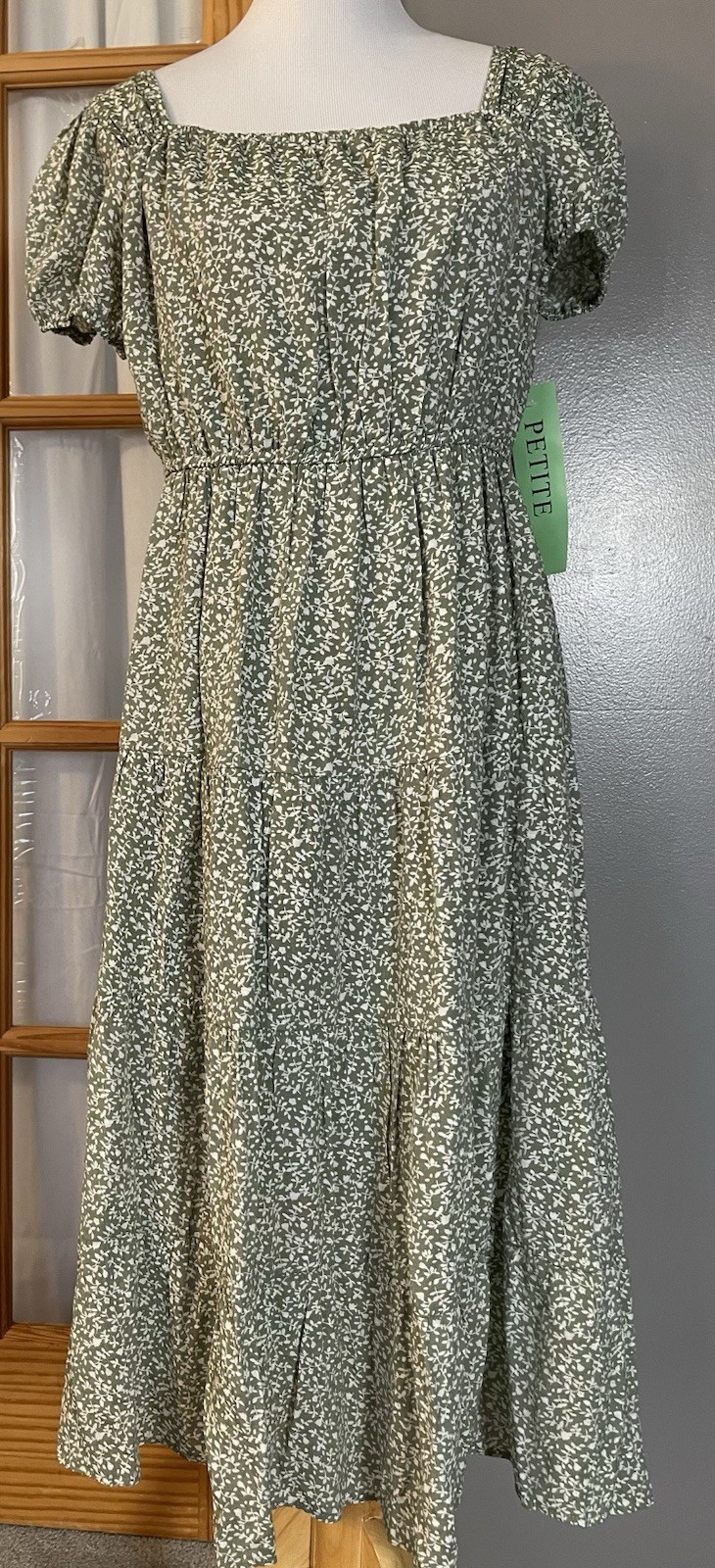 Indigo Rose Tiered Floral Midi Dress PL Green White Prairie Milkmaid Cottagecore