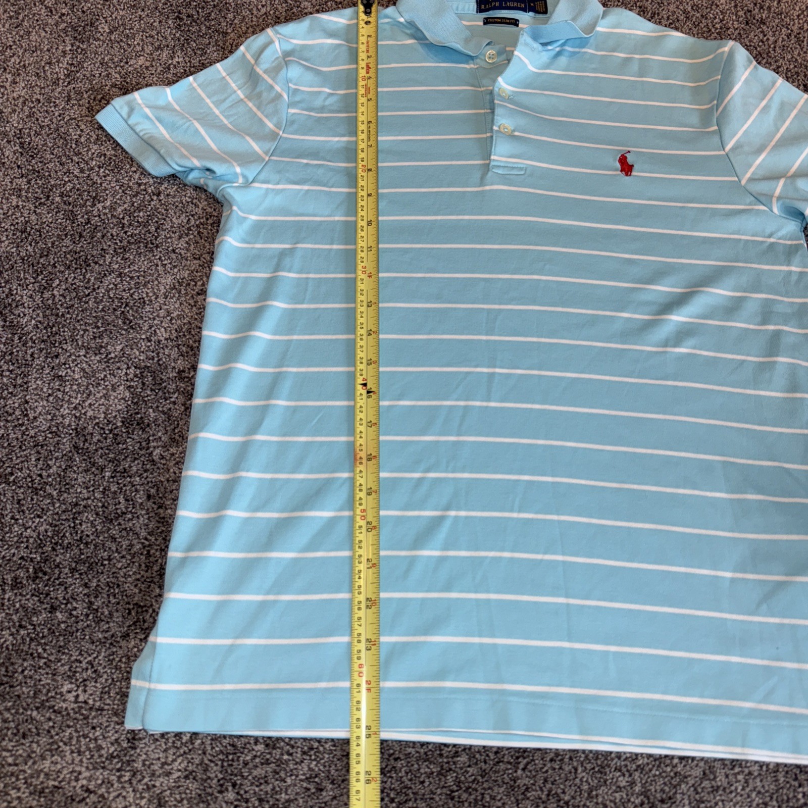 Ralph Lauren Turquoise And White Striped Polo Shirt Red Pony Slim Medium- Clean