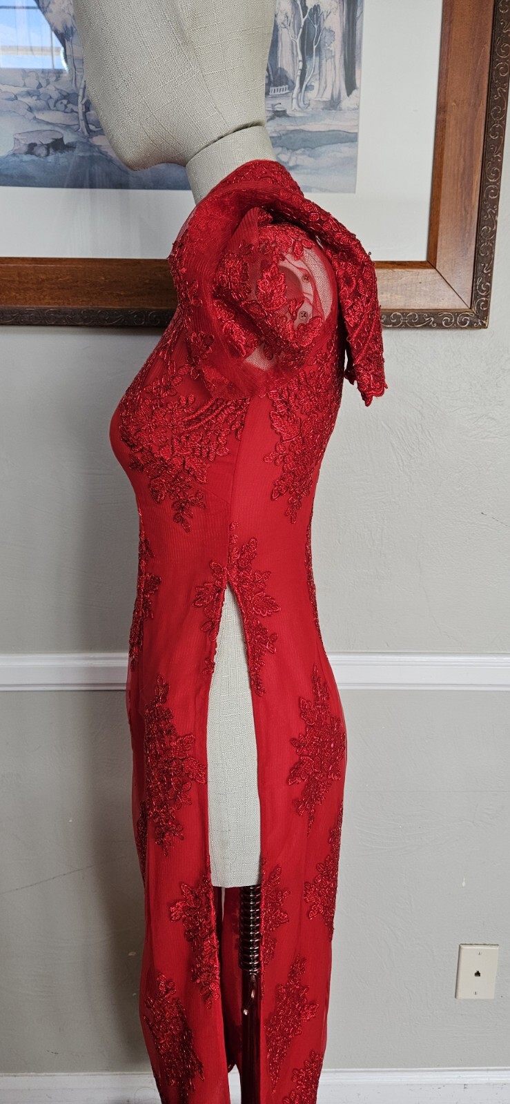 Red Embelished Cheongsam Style Dress As Pictured