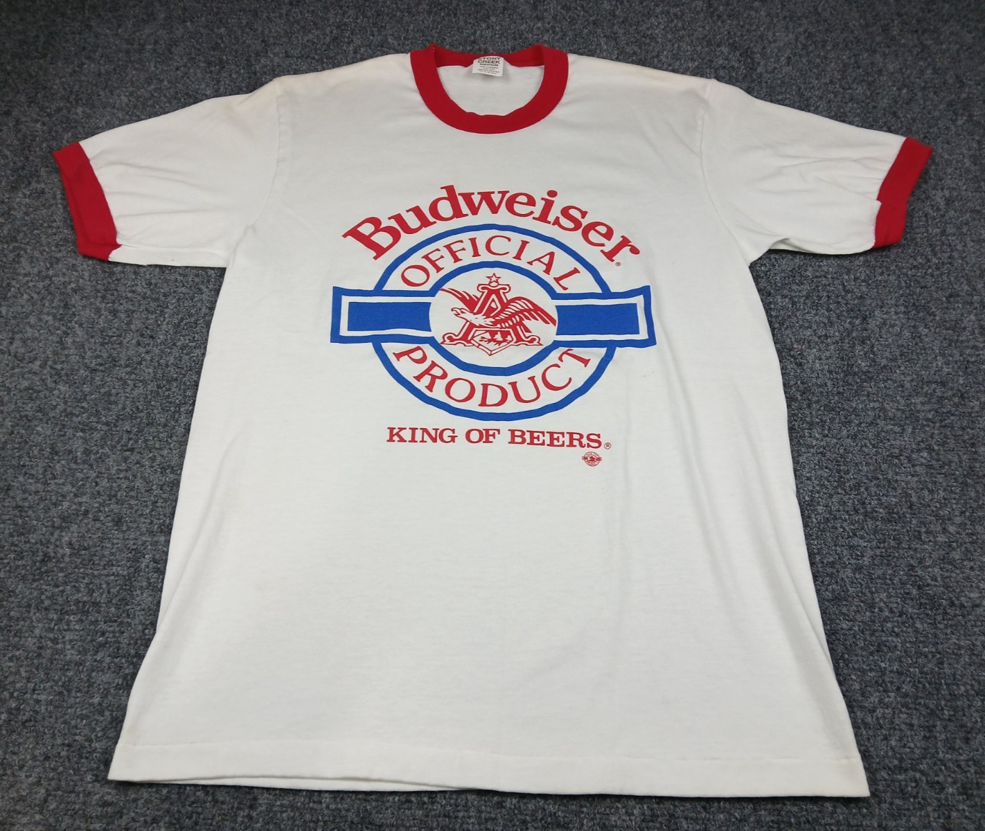 Vintage 80s Budweiser King of Beers Official Product Ringer T Shirt Mens Size M