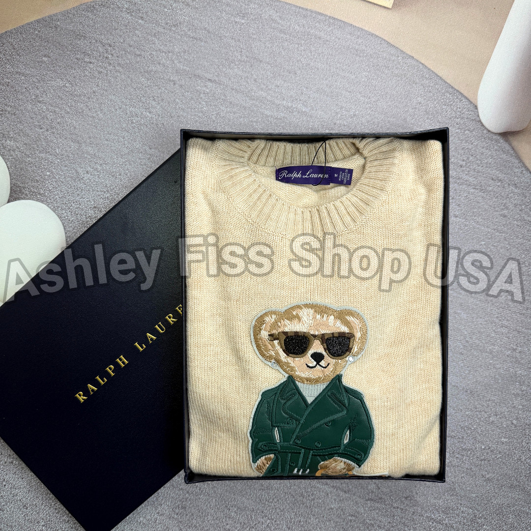 Ralph Lauren Purple Label Bear Wool Blend Sweater Beige Women’s M NWT