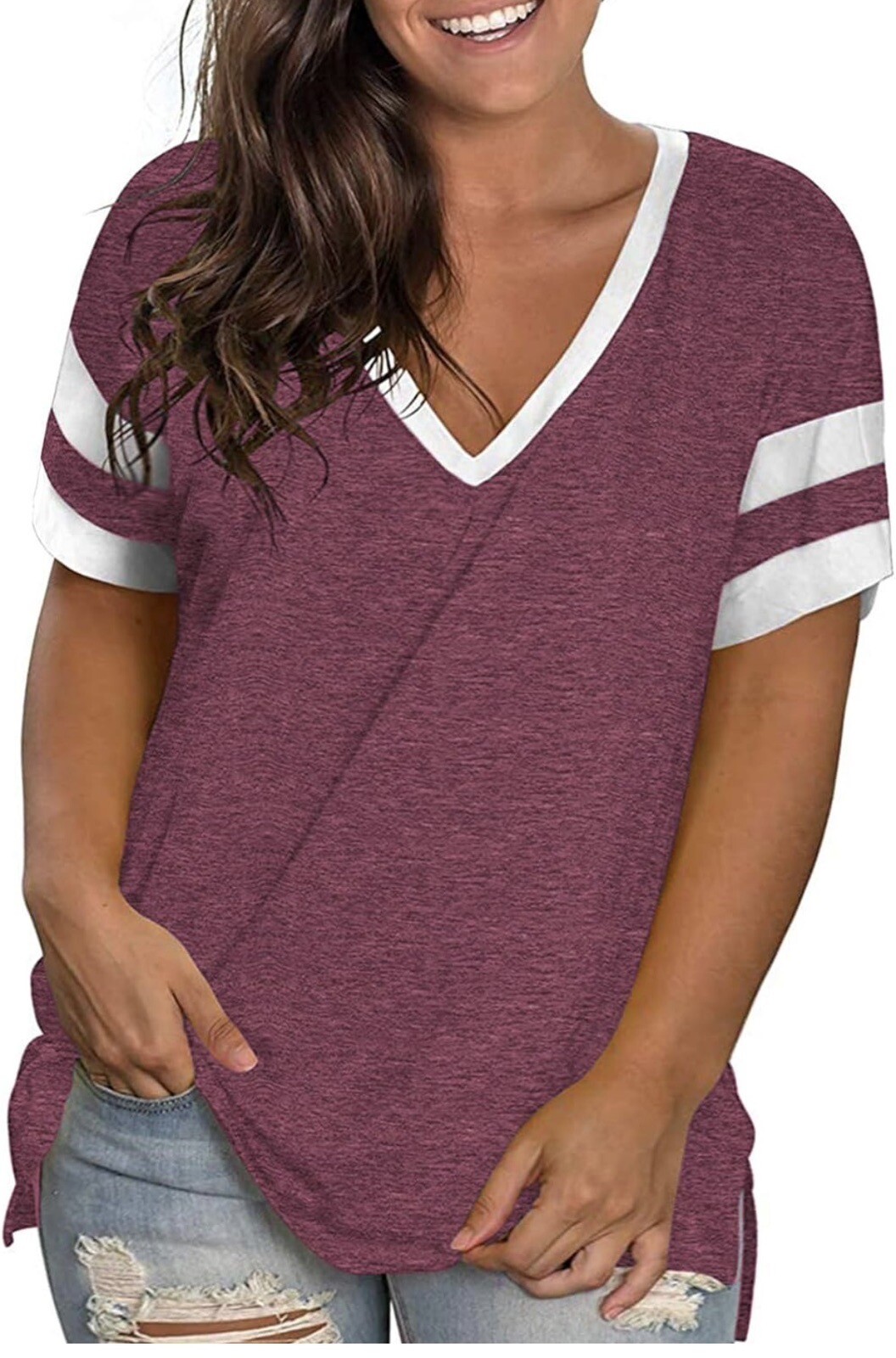 Plus Size Shirts for Women 4X Casual Short Sleeve Sleep Tops Wine Red 26W