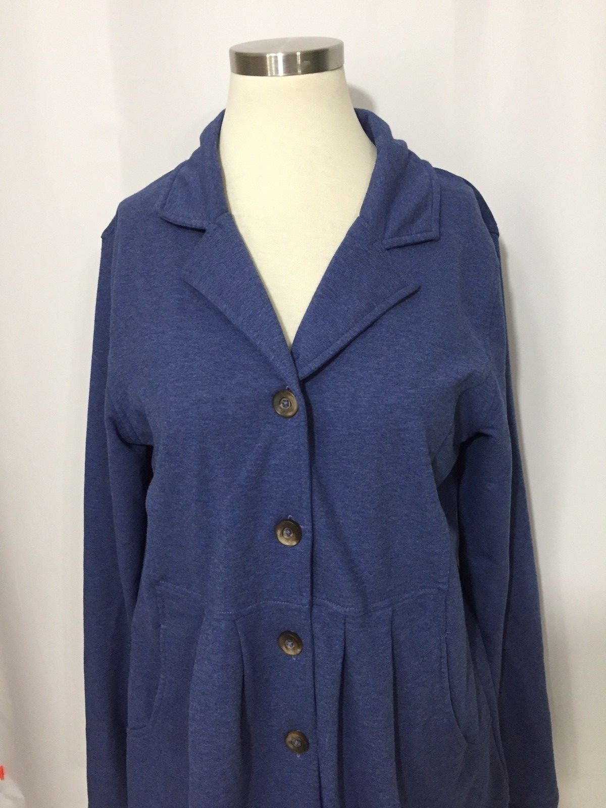 Sahalie Heather Steel Blue Pleated Stretch Jacket Large Excellent