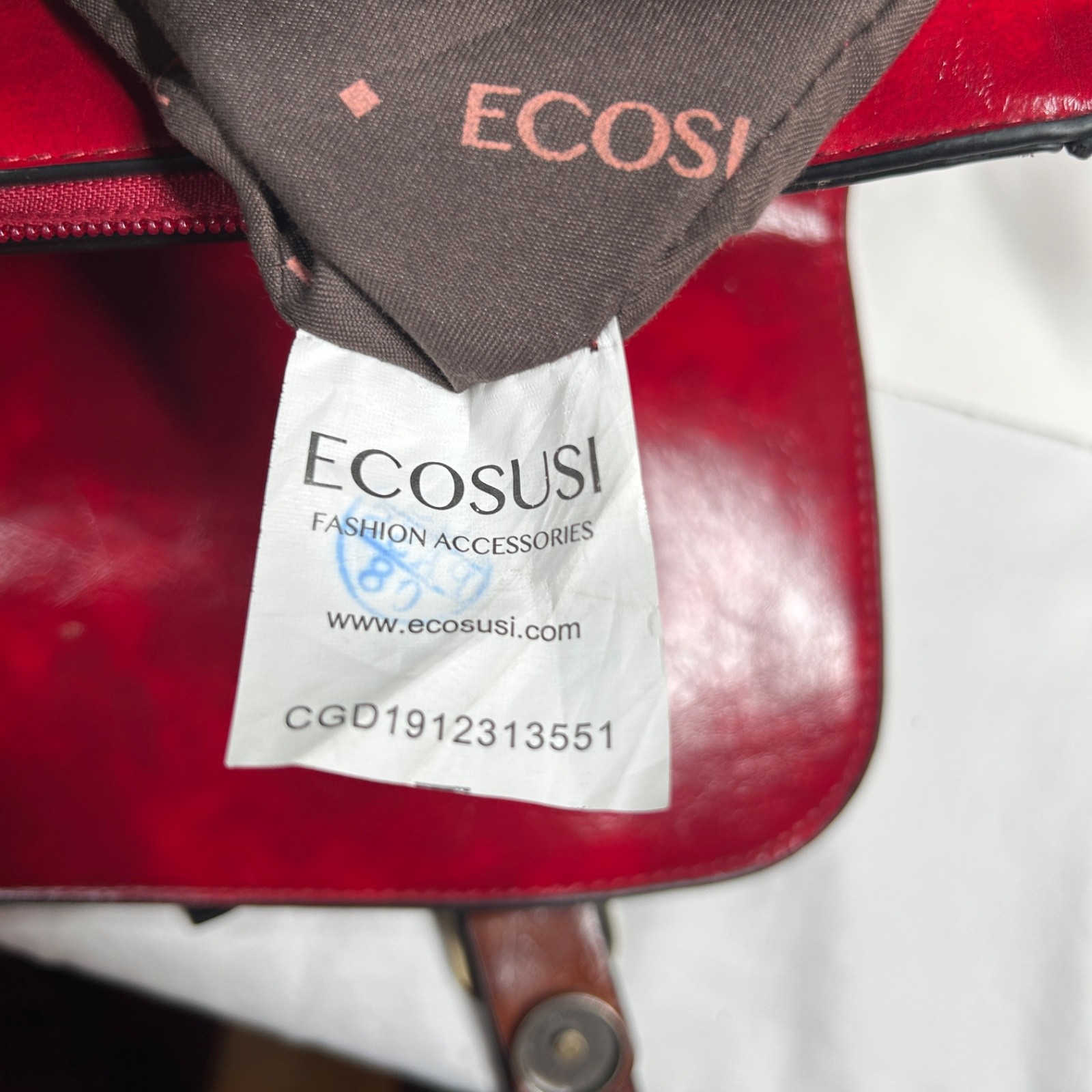 Ecosusi Messenger Bag Red Brown Faux PU Leather Bow Collegiate Crossbody Satchel