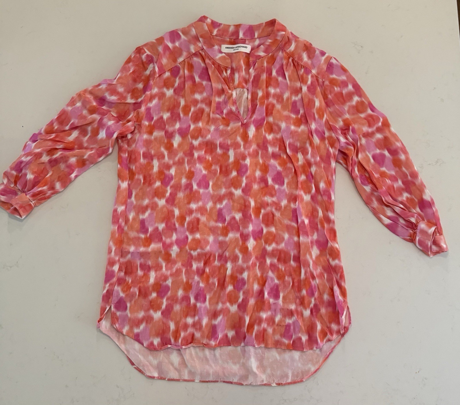 Amanda Uprichard Women’s 3/4 Sleeve Blouse In pink, White, And Orange