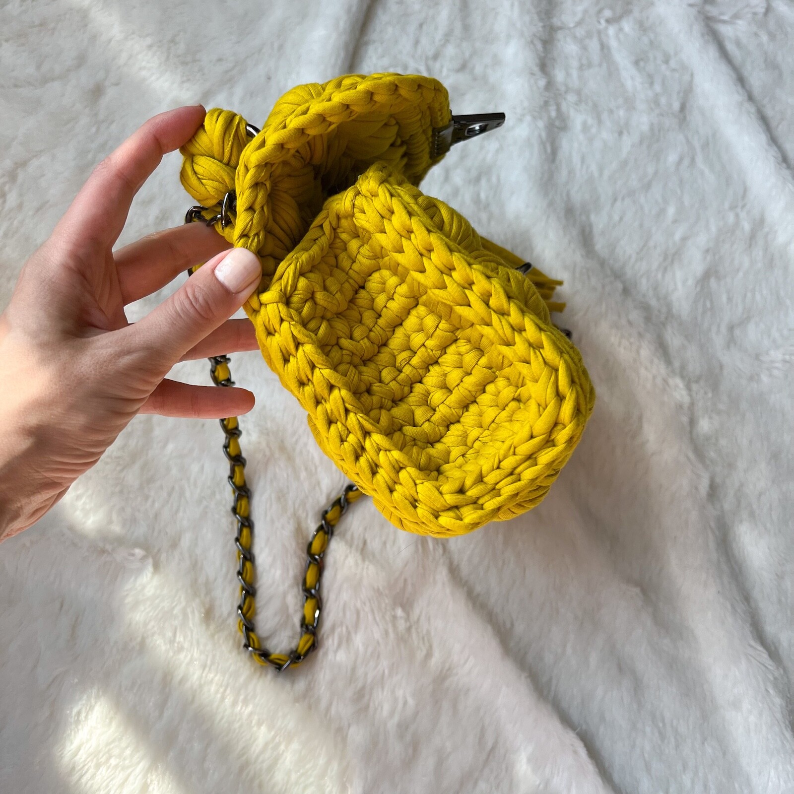 $159 NWOT Handmade Crochet Knitted Luxury Fashion Shoulder Bag Mustard Yellow