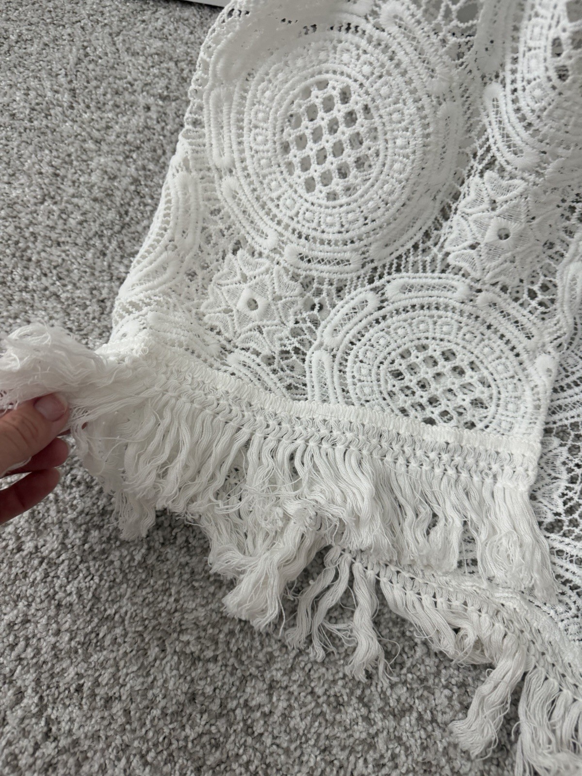 Retro Threads Boho Crochet Fisherman Artsy Festival Kimono White Size M