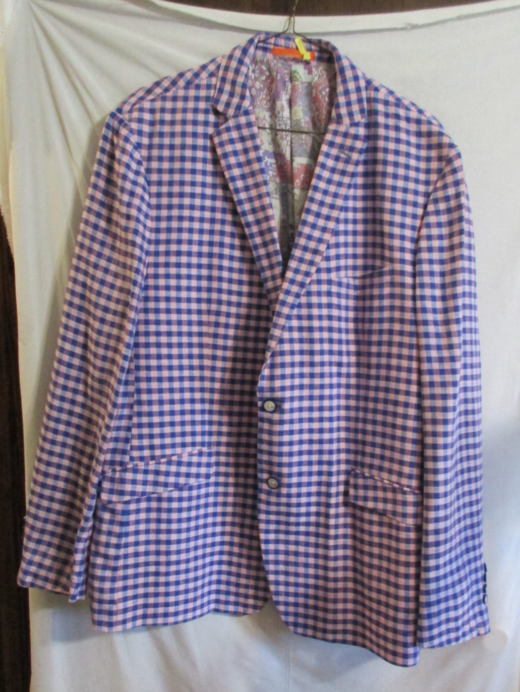 TALLIA CHECKED MULTI COLOR 100% LINEN SPORT JACKET SIZE 48L