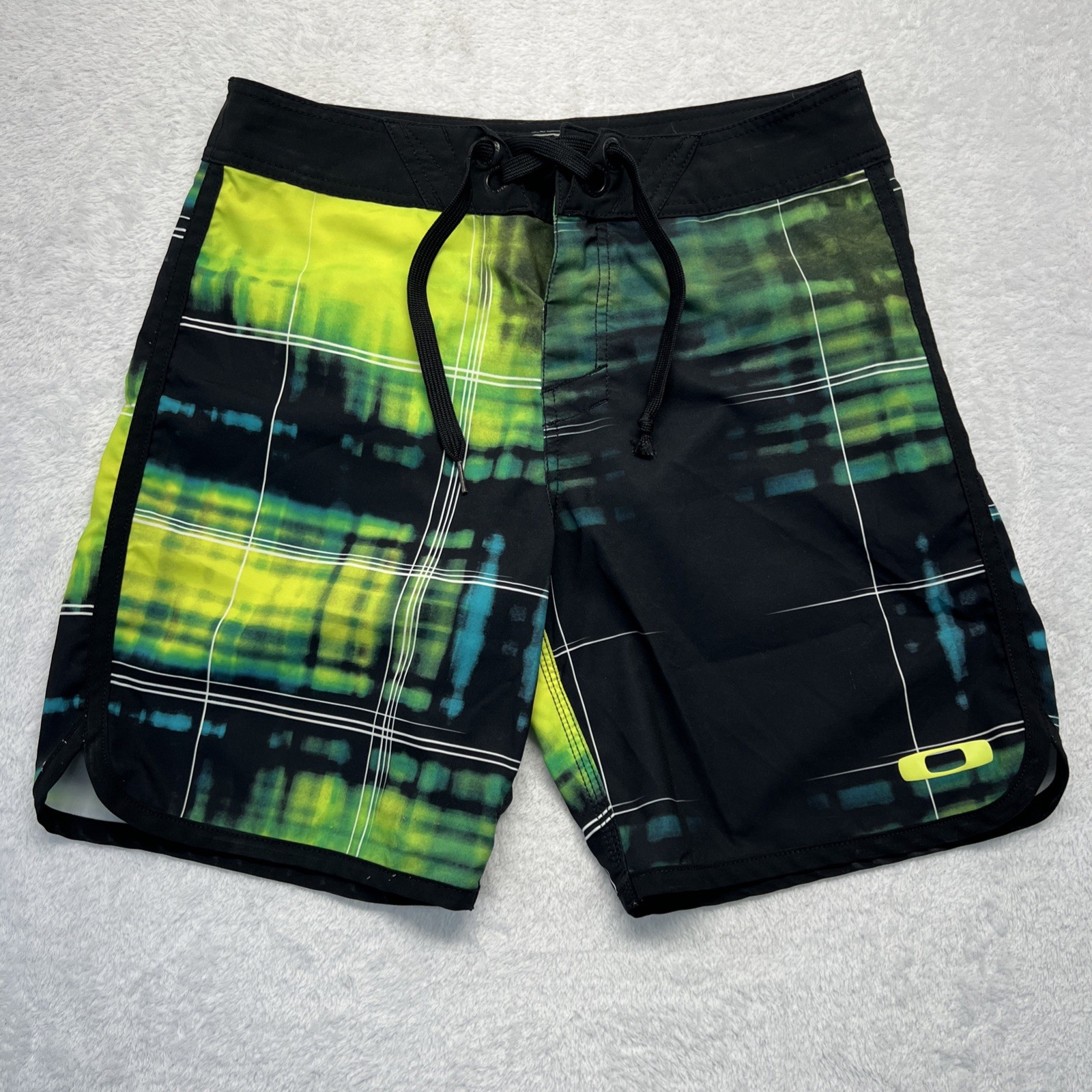 Oakley Board Shorts Men 31 Black Neon Green Blue Back Pocket
