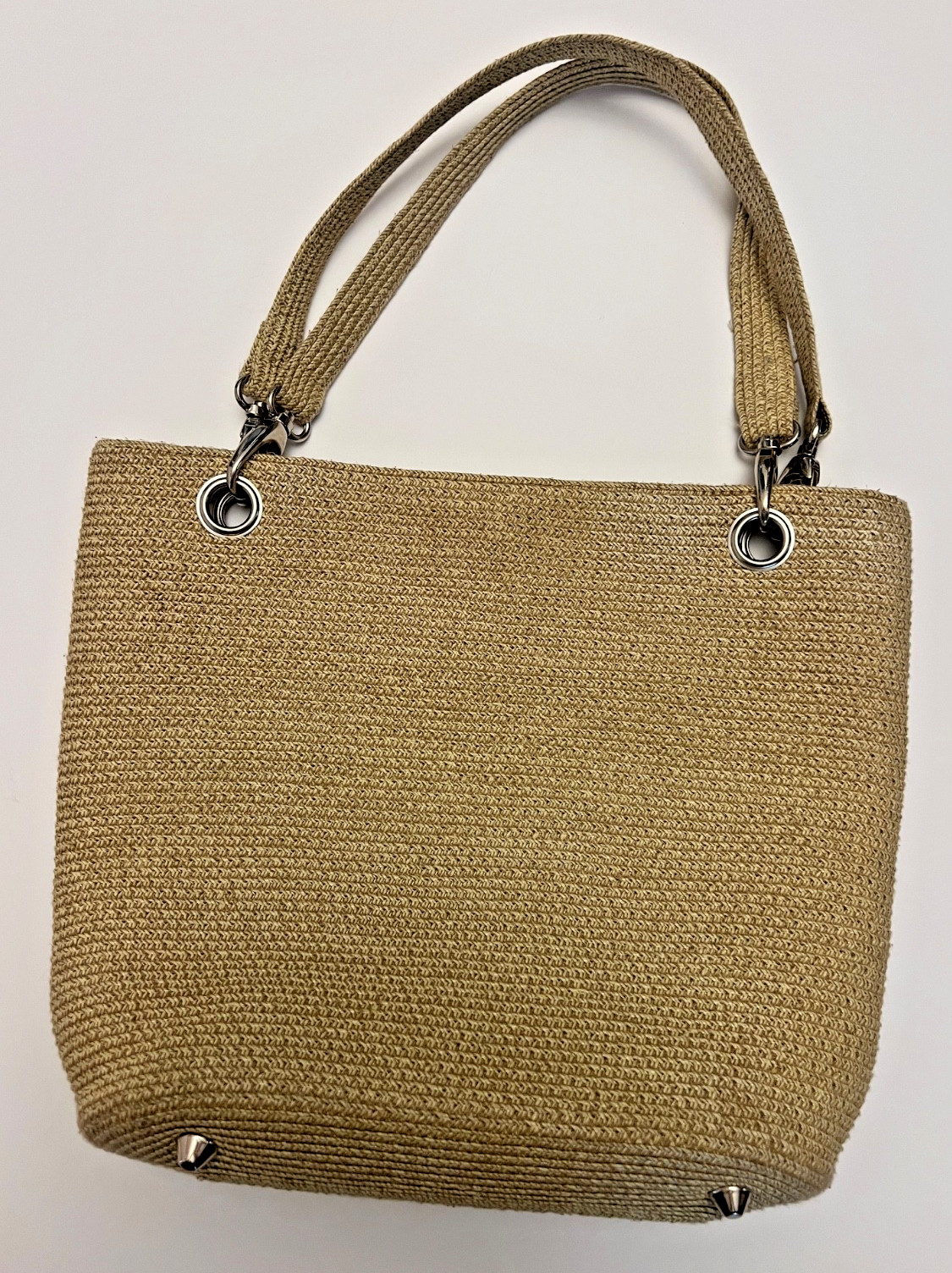 Vtg Women’s Tightly Woven Straw 2 Handled Tote Bag Tan